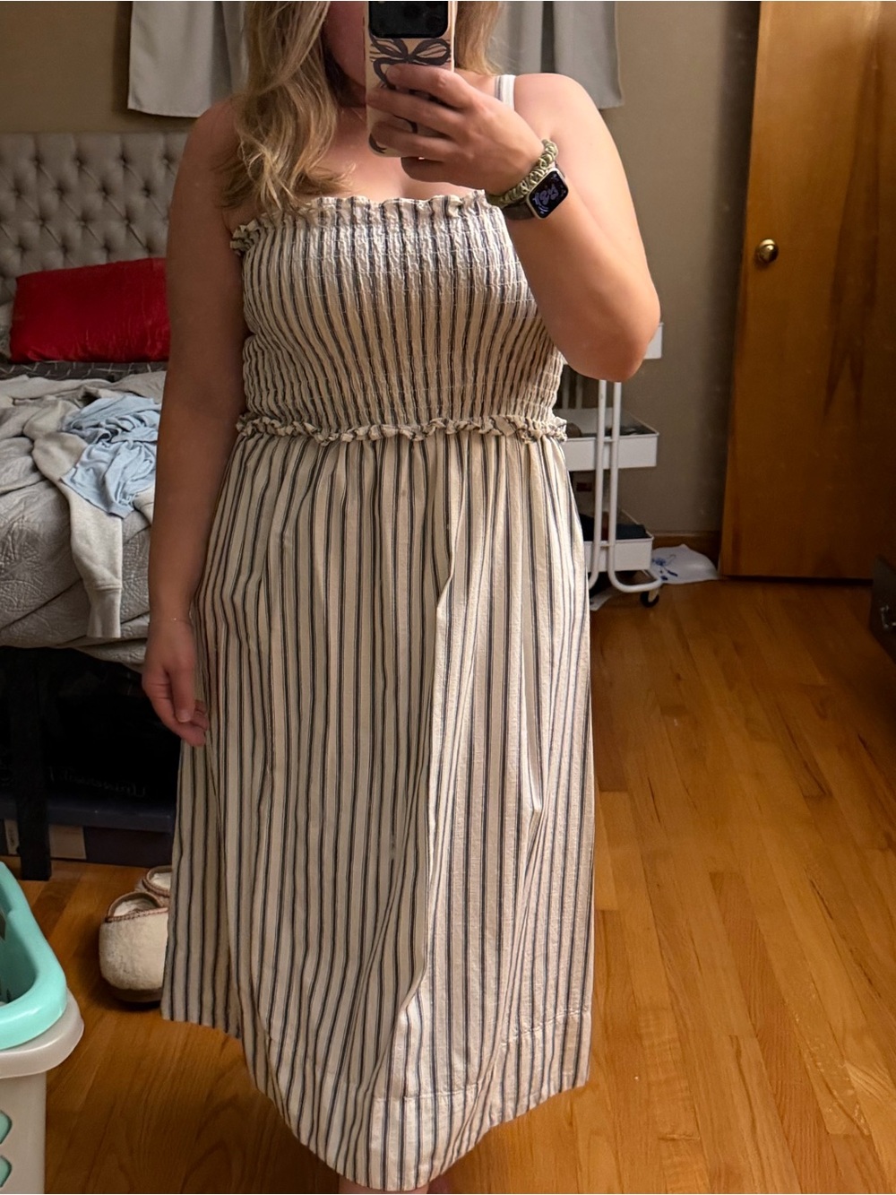 Universal Thread Smocked Striped Maxi Dress - Cream/Blue, EUC, Size Medium - Picture 3 of 9